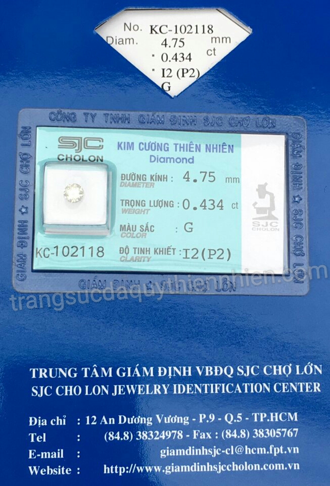 Viên Kim cương thiên nhiên 4ly75 - MS : SJC102118 Viên Kim cương thiên nhiên 4ly75 - MS : SJC102118